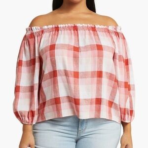 Caslon Pink and White Blouse; 3X; Linen Blend